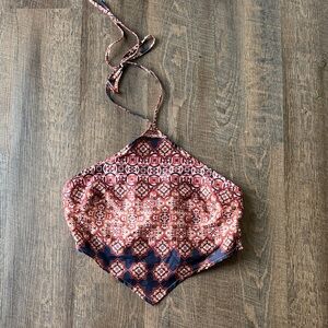 Satin Halter Tie Back Crop Top Paisley Boho Festival Y2K Medium